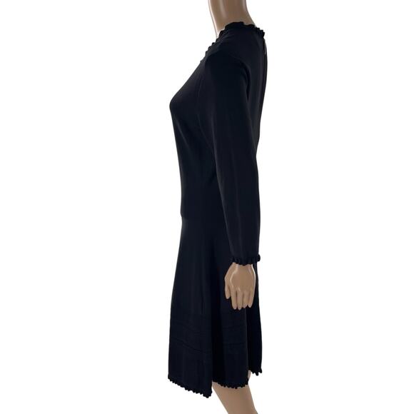 Kate Spade Black Knit Pointelle Drop Waist Ruffled Fit and Flare Dress - Picture 7 of 12